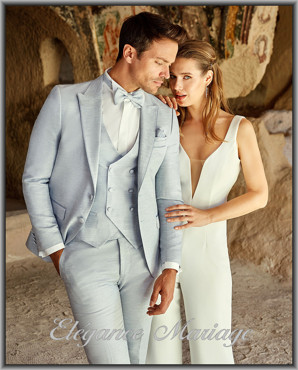 « Margate » costume de mariée en lin bleu